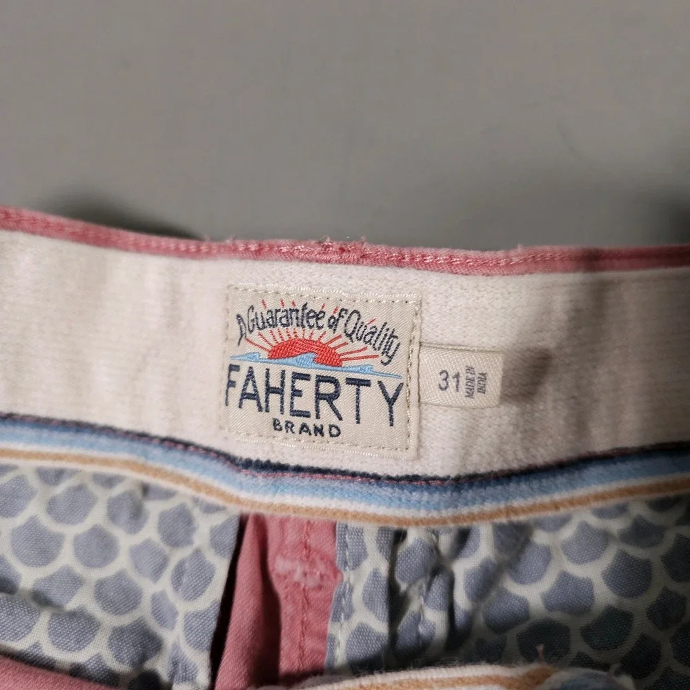 Faherty Shorts Mens 31 Pink Organic Cotton Tencel Stretch Flat Front MBS2203-FDF